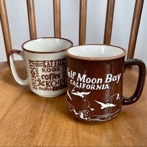 Set two vintage brown mugs California Coffee